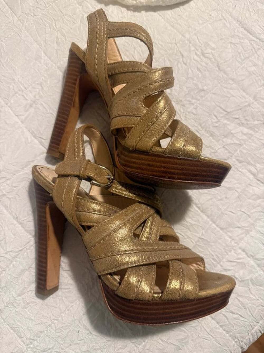 Coach Gold Metallic Strappy Heels – Women’s Size 6